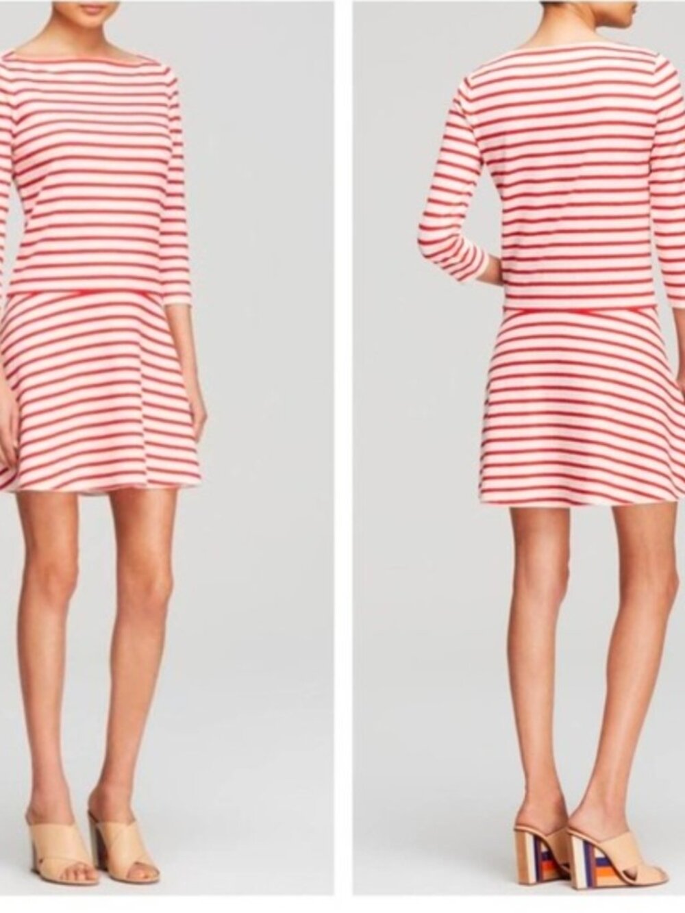 Tory Burch Red Striped Linen Knit 3/4 sleeve Dress size Small